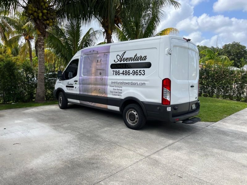 Aventura Shower Doors installation company van.